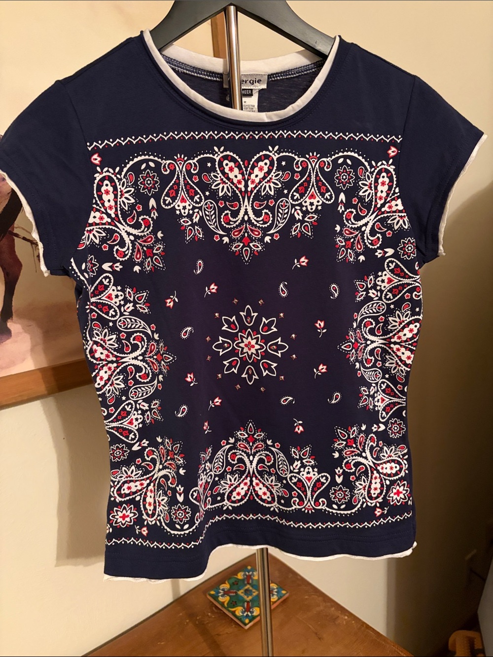 Energie Navy Short Sleeve Bandana Print Tee with Red & White Accents
